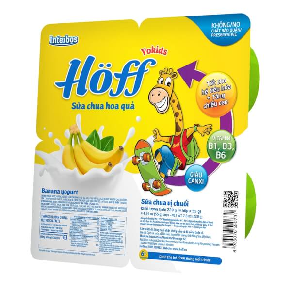 Combo 12 lốc Sữa chua hoa quả Hoff - Chuối (Lốc 4 hủ)