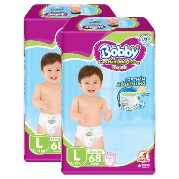 Combo 2 gói Bỉm tã quần Bobby size L 68 miếng (9-13kg)