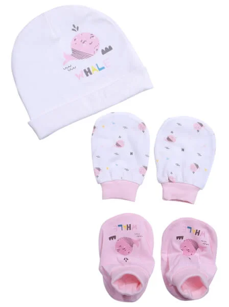 Bộ nón bao tay chân sơ sinh bo CF I129013 (NB,Hồng)