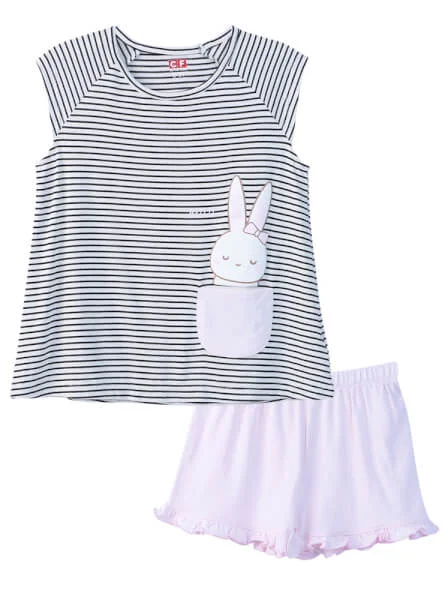 Bộ thun mặc nhà bé gái ngắn CF G1020037 (1-6Y,Đen)