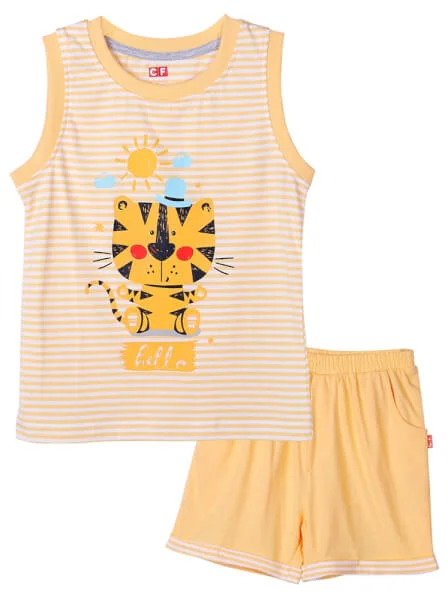 Bộ áo quần thun mặc nhà bé trai ngắn CF B1020025 (1-6 tuổi,Sọc vàng)