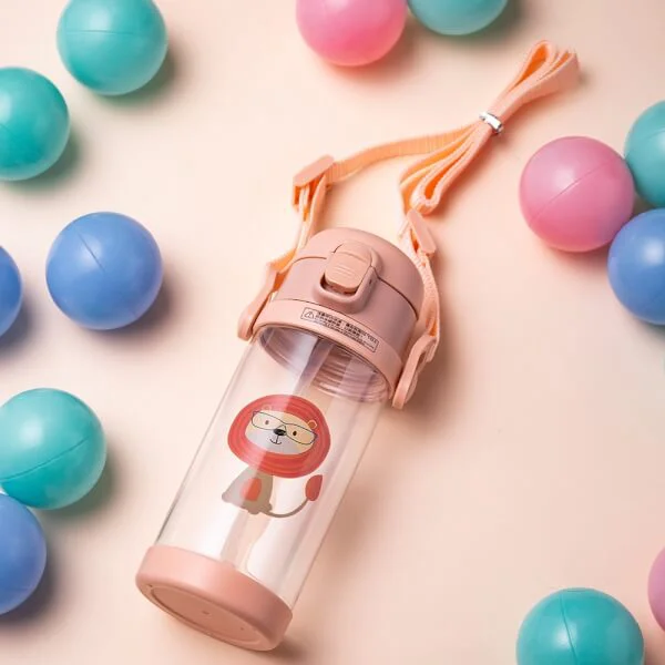 Bình tritan Diller cho bé có dây đeo 350ml (gồm 2 nắp)- Hồng