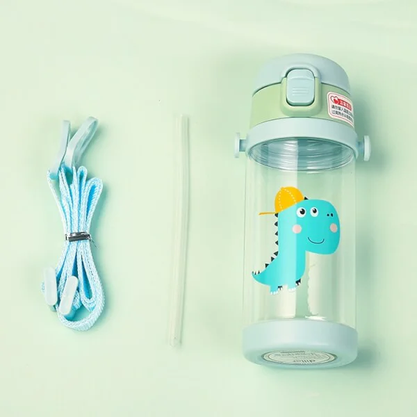 Bình tritan Diller cho bé có dây đeo 350ml (gồm 2 nắp)- Xanh