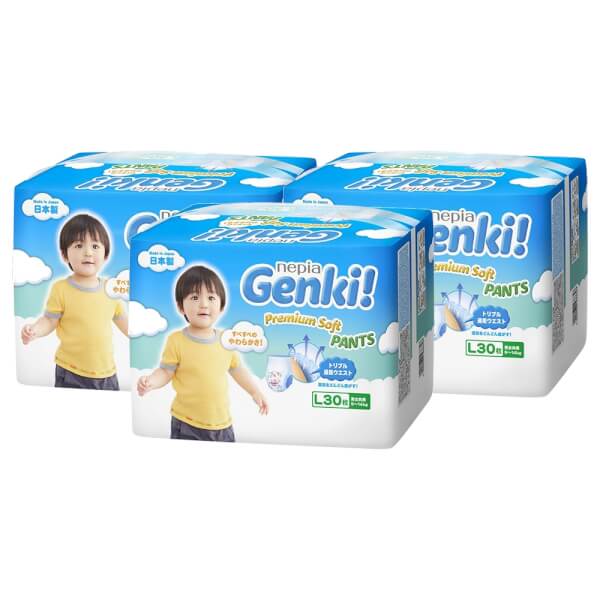 Combo 3 gói Bỉm tã quần Genki size L 30 miếng (9-14kg)