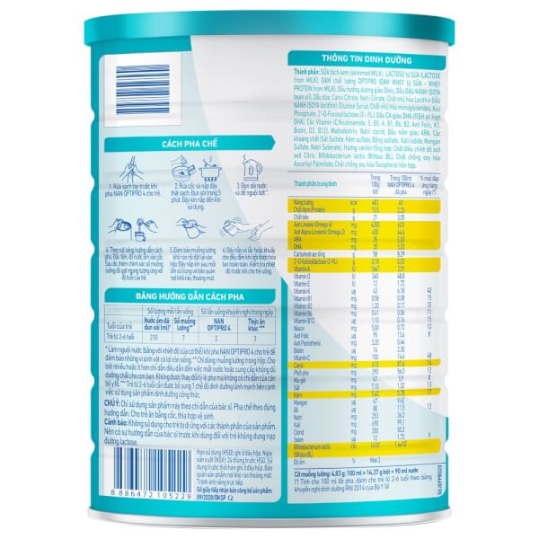 Combo 4 lon Sữa Nan Optipro 4 1.7kg, HMO (2-6 tuổi)