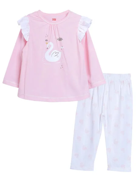 Bộ áo quần thun bé gái dài CF G1020015 (9-24M,Hồng)