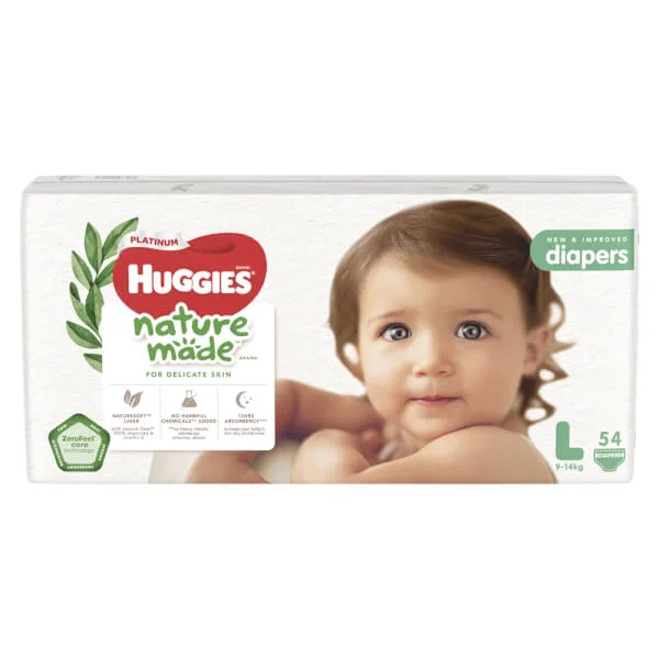 Combo 2 bỉm tã dán Huggies Platinum Nature Made size L 54 miếng (9-14kg)