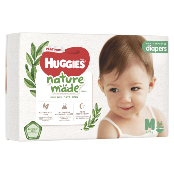 Combo 4 Bỉm tã dán Huggies Platinum Nature Made size M 64 miếng (6-11kg)