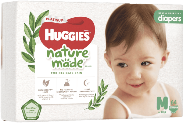 Bỉm tã dán Huggies Platinum Nature Made size M 64 miếng (6-11kg)