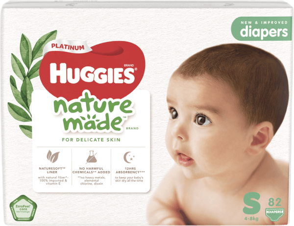 Combo 4 Bỉm tã dán Huggies Platinum Nature Made size S 82 miếng (4-8kg)