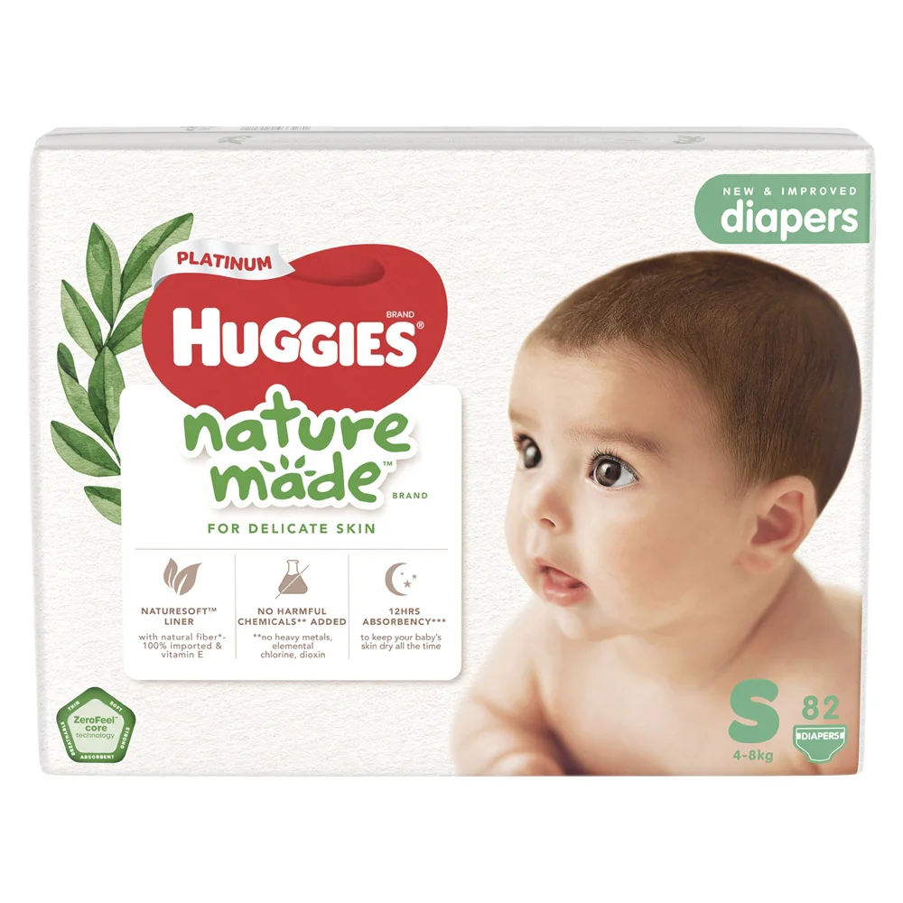 Combo 2 bỉm tã dán Huggies Platinum Nature Made size S 82 miếng (4-8kg)