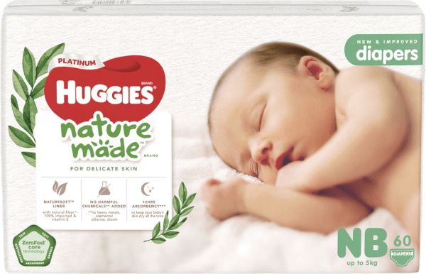 Bỉm tã dán Huggies Platinum Nature Made size Newborn 60 miếng (dưới 5kg)