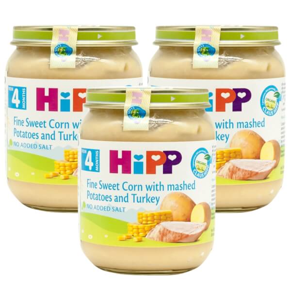 Combo 3 dinh dưỡng đóng lọ HiPP Bio - Ngô bao tử, khoai tây, gà tây 125g