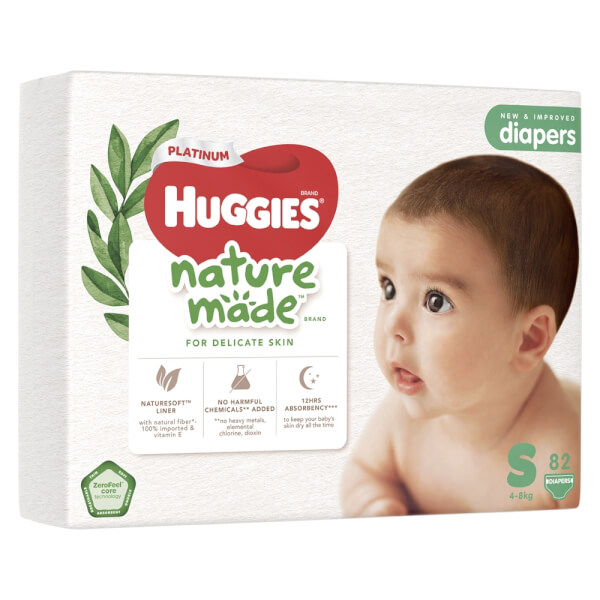 Combo 5 Bỉm tã dán Huggies Platinum Nature Made size S 82 miếng (4-8kg)