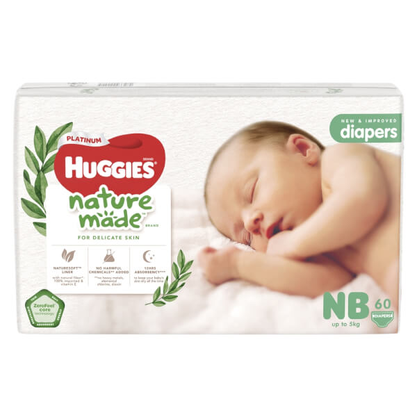 Combo 5 Bỉm tã dán Huggies Platinum Nature Made size Newborn 60 miếng (dưới 5kg)