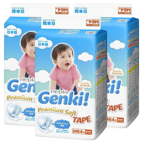 Combo 3 gói Bỉm tã dán Genki size M 64 miếng (6-11kg)