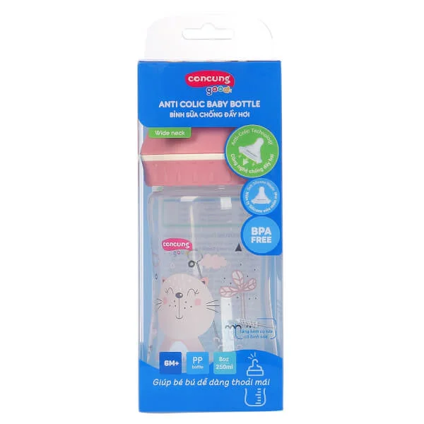 Bình sữa ConCung Good cổ rộng 250ml (Hồng)