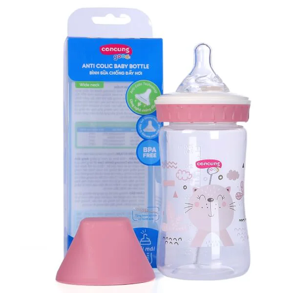 Bình sữa ConCung Good cổ rộng 250ml (Hồng)