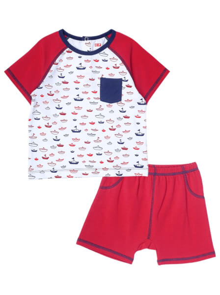 Bộ áo quần thun bé trai ngắn CF B1220027 (6M-24M,Đỏ)