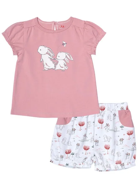 Bộ áo quần thun bé gái ngắn CF G1220011 (9M-24M,Hồng)
