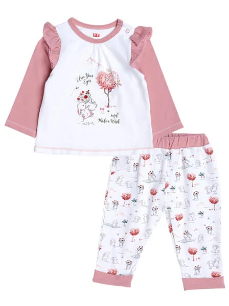 Bộ áo quần thun bé gái dài CF G1220010 (6M-24M,Trắng)