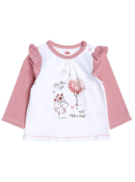 Bộ áo quần thun bé gái dài CF G1220010 (6M-24M,Trắng)