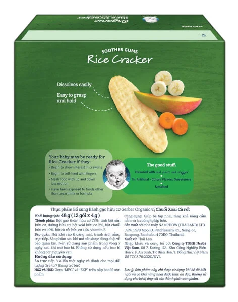 Thực phẩm bổ sung Bánh gạo hữu cơ Gerber Organic vị Xoài Chuối Cà rốt