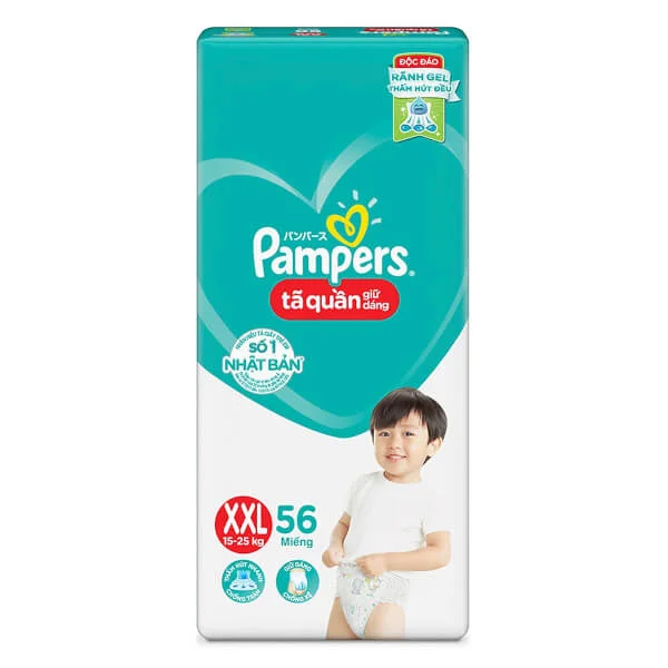 Bỉm tã quần Pampers giữ dáng Super Jumbo size XXL, 56 miếng (15-25kg) (giao ngẫu nhiên)