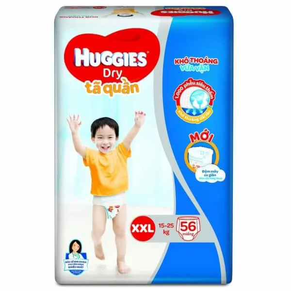 Bỉm tã quần Huggies Dry (XXL, 15 -25 kg, 56 miếng) + 8 miếng
