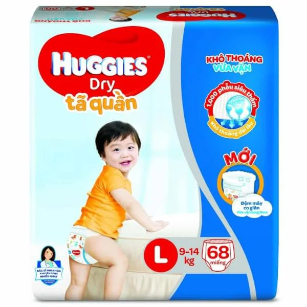 Tã quần Huggies Dry Pants gói cực đại (L, 9-14kg, 68 miếng) + 8 miếng