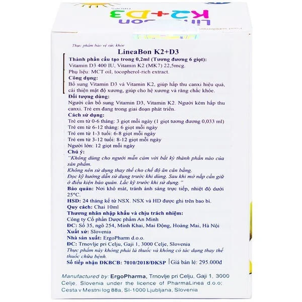 Combo 2 Vitamin D3 giúp tăng chiều cao cho bé Lineabon K2+D3