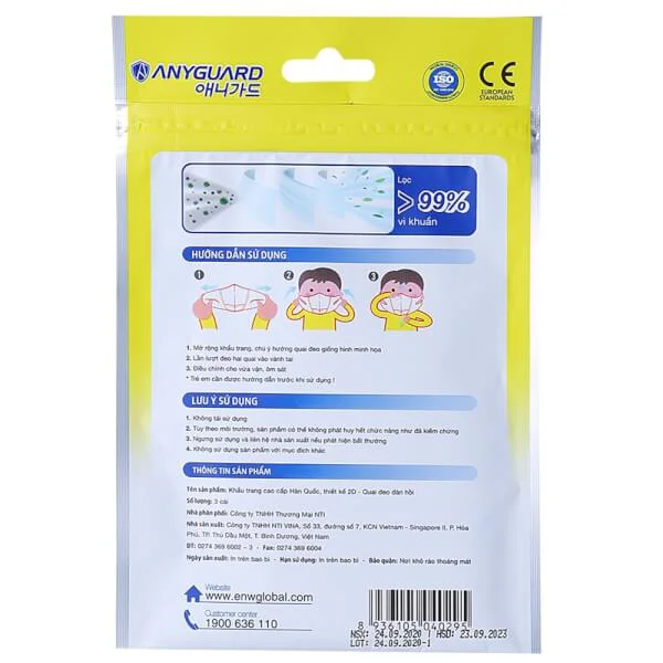 Combo 5 Khẩu trang trẻ em Anyguard (3 cái/ túi)
