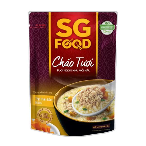 Cháo Thịt thăn bằm, Bí đỏ, SG Food, 270g (Giao bao bì ngẫu nhiên)