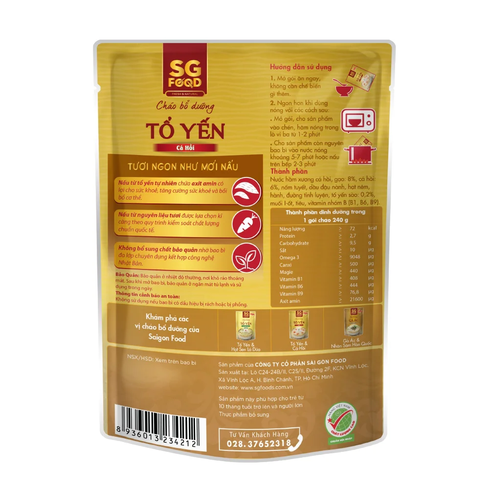 Cháo bổ dưỡng tổ yến cá hồi, SG Food, 240g