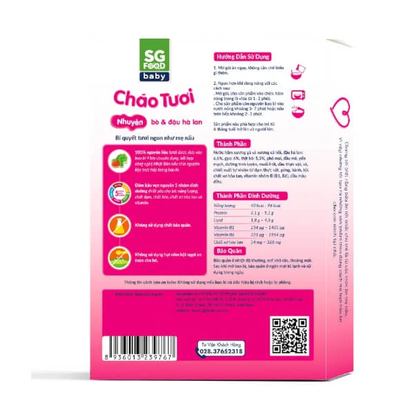 Cháo tươi nhuyễn bò và đậu hà lan