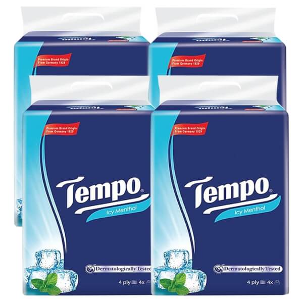 Khăn giấy gói rút 4 lớp Tempo hương Bạc Hà 90 tờ lốc 4 gói