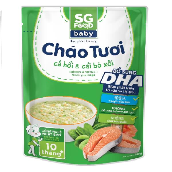 Combo 5 gói Cháo tươi Baby cá hồi cải bó xôi, SG Food, 10 tháng, 240g