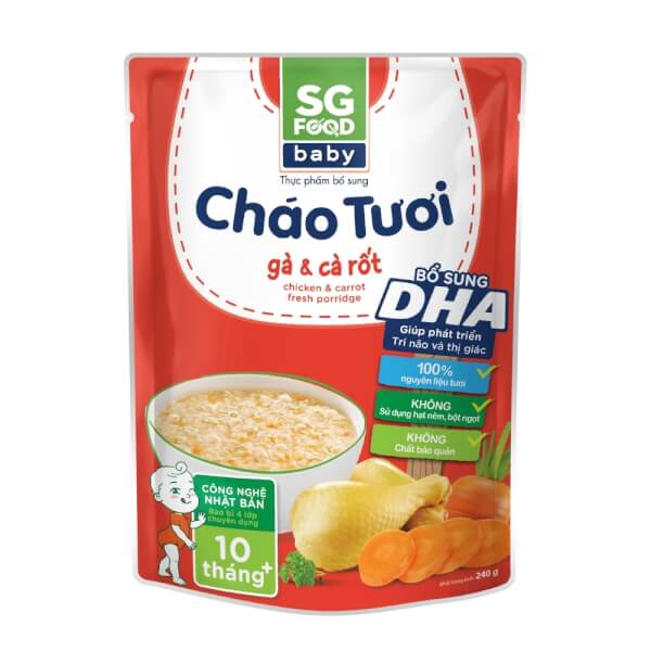 Combo 5 gói Cháo tươi Baby gà cà rốt, SG Food, 10 tháng, 240g