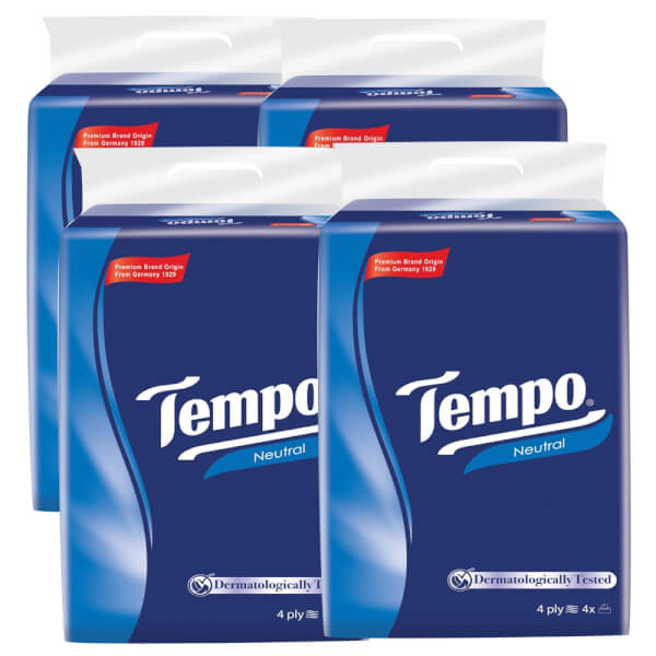 Khăn giấy gói rút 4 lớp Tempo không mùi 90 tờ lốc 4 gói