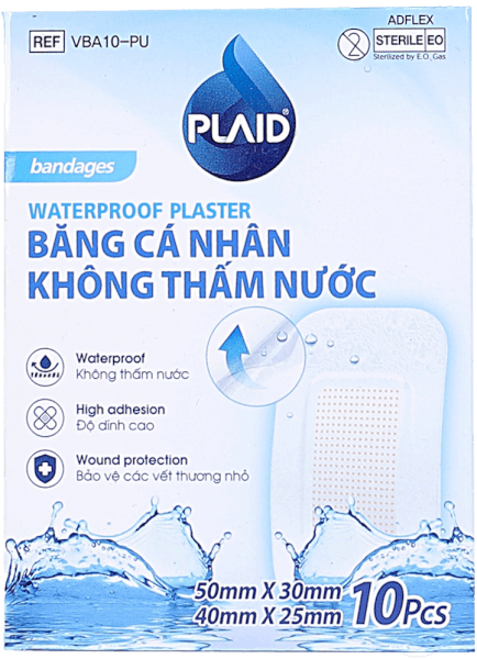 Băng cá nhân không thấm nước Waterproof Plaster (Hộp 10 miếng)