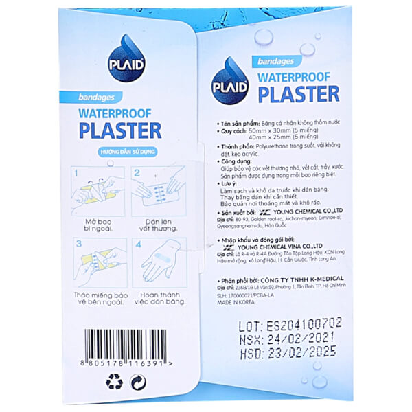 Băng cá nhân không thấm nước Waterproof Plaster (Hộp 10 miếng)