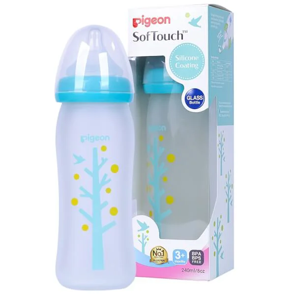 Bình sữa thủy tinh silicone cây xanh Pigeon 240ml