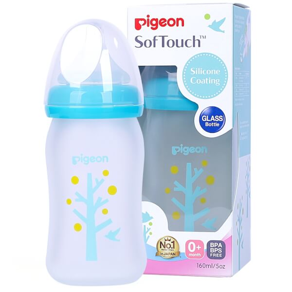 Bình sữa thủy tinh silicone cây xanh Pigeon 160ml