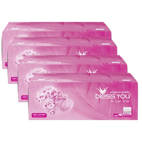Combo 4 khăn giấy 2 lớp Bless You Alavie hộp 180 tờ