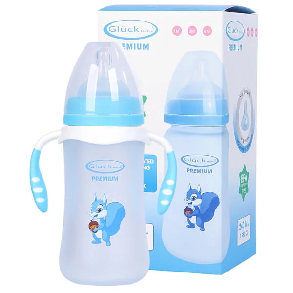 Bình sữa thủy tinh bọc silicone Gluck Baby GS240 (xanh)