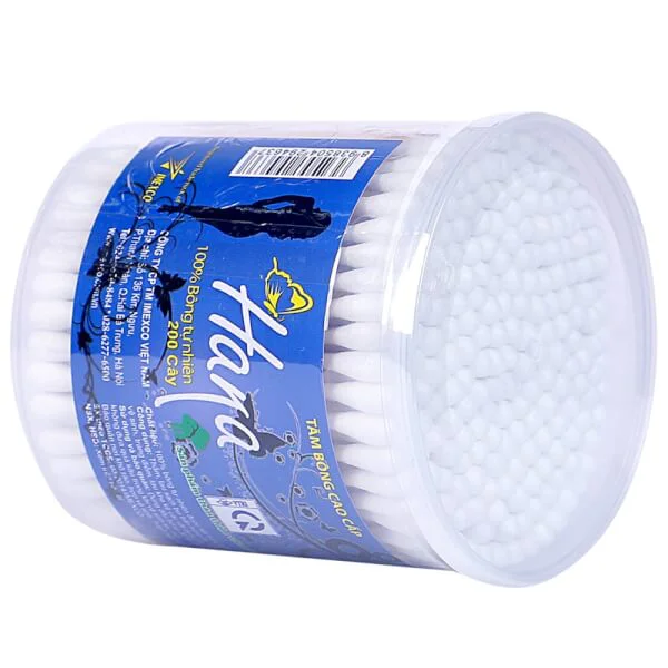 Tăm bông Hana hộp tròn lõi gỗ người lớn 200 chiếc