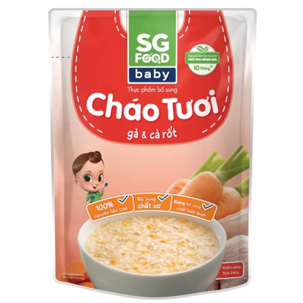 Combo 5 gói Cháo tươi Baby SG Food, 240g (2 cá hồi cải bó xôi, 2 gà cà rốt, 1 lươn đậu xanh)