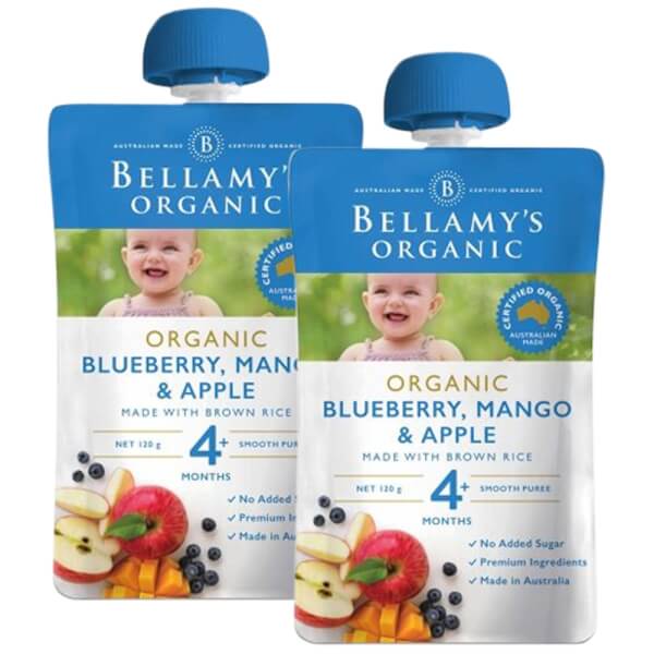 Combo 2 hỗn hợp việt quất, xoài, táo hữu cơ xay nhuyễn Bellamy's Organic