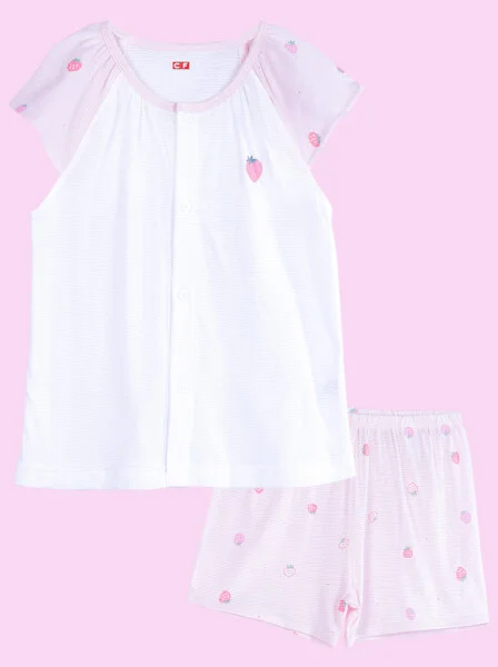 Bộ thun mặc nhà bé gái ngắn CF G0221003 (1-6Y,Trắng)