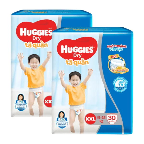 Combo 2 gói Bỉm tã quần Huggies Dry size XXL 30 miếng (15-25kg) (Sản phẩm sẽ được giao với bao bì ngẫu nhiên)